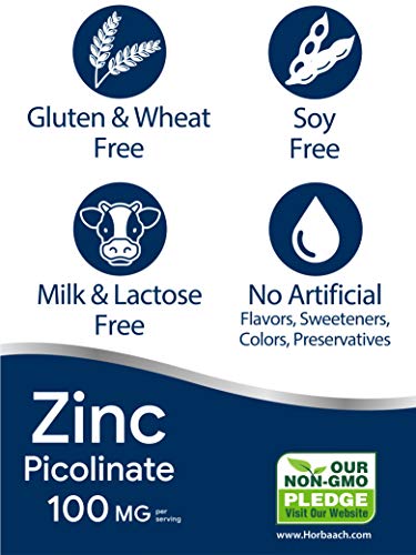 Zinc Picolinate 100mg | 180 Capsules | High Potency | Non-GMO, Gluten Free | Zinc Supplement | by Horbaach