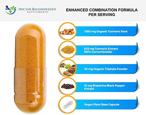 Turmeric Curcumin - 2250mg/d - 95% Curcuminoids - 180 Veggie Caps with Black Pepper Extract (Bioperine) - 750mg Capsules - Most Powerful Turmeric Supplement with Triphala (Pack of 3)