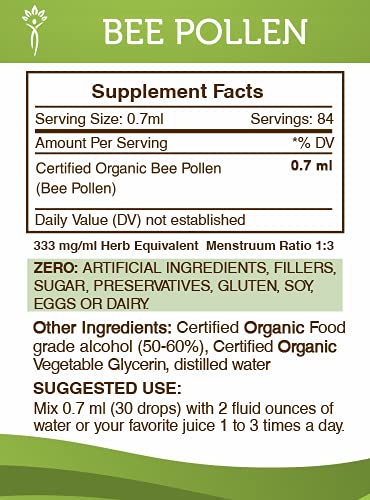 Bee Pollen Tincture Alcohol Extract, Organic Bee Pollen (Bee Pollen) Dried Pollen Tincture Supplement (2 FL OZ)