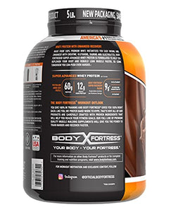 Body Fortress Whey Protein Powder, 60g Protein and 12g BCAA's (per 2 scoops), Chocolate, 5 Lb.