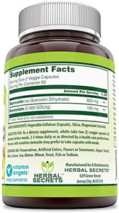 Herbal Secrets Quercetin 800 Mg with Bromelain 165 Mg, 120 Veggie Capsules (Non-GMO) - Supports Cardiovascular & Immune Health * Supports Healthy inflammatory Response *(2 Pack)