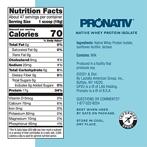 UP 2U Recover Native Whey Protein Powder, Unflavored, 2 lb (47 Servings) | US Farms, 1 Ingredient, Certified for Sports, Muscle Recovery in 30 Minutes, Backed by Science, No Carbs, Lactose Free