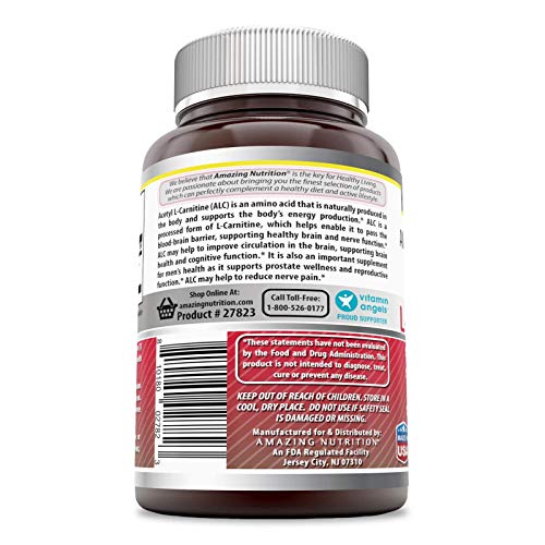 Amazing Formulas Acetyl L-Carnitine Hcl Veggie Dietary Supplement - 500 Mg, 60 Veggie Capsules Per Bottle - Promotes Energy Production, Supporting Brain Heath & Cognitive Function