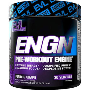 Evlution Nutrition ENGN Pre-Workout, Pikatropin-Free, 30 Servings, Intense Pre-Workout Powder for Increased Energy, Power, and Focus (Furious Grape)