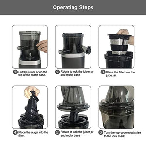 QXWJ Juicer Machine,Slow Masticating Juicer,Wide-Groove Slow Chewing Juicer for High-Nutrient Fruit and Vegetable Juice Cold-Pressed Juicer BPA-Free,Easy to Clean