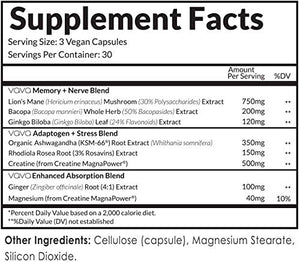 Vava, 5 Adaptogens, Lion's Mane, Memory, Mood, Longevity, Daily Detox, Nerve Health. KSM-66, Bacopa, Rhodiola, Ginkgo, Ginger, Creatine - 2,200mg