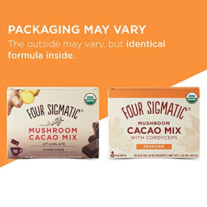 Mushroom Cacao by Four Sigmatic, Organic Instant Cacao with Cordyceps & Ginger, Supports Stamina & Energy, Drink it or Bake with it , 10 Count