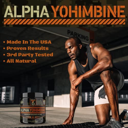 Team Six Supplements Alpha Yohimbine – Proven Yohimbe Bark Fat Burner, Weight Loss Pills That Work Fast - 3rd Party Tested for Purity and Potency, 60 veggie capsules