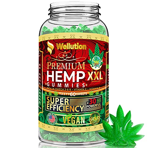 Wellution Hemp Gummies XXL High Potency - Fruity Gummy with Hemp Oil, Natural Hemp Candy Supplements for Soreness, Stress & Inflammation Relief, Promotes Sleep & Calm Mood