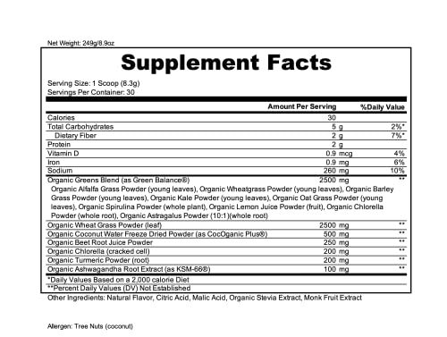 Bare Performance Nutrition, Strong Greens Superfood Powder, Antioxidants, Non-GMO, Gluten Free and No Artificial Sweeteners (30 Servings, Pineapple Coconut)