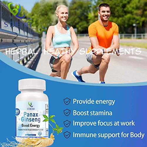 Sthenia Panax Ginseng 600 mg - 180 Capsules, Strength Root Extract Powder 10% Ginsenosides for Energy, Performance & Focus Pills for Men & Women