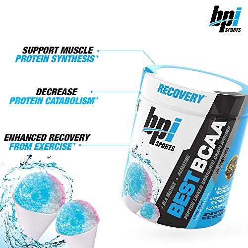 BPI Sports Best BCAA - BCAA Powder - Branched Chain Amino Acids - Muscle Recovery - Muscle Protein Synthesis - Improved Performance – Hydration – Snow Cone - 30 Servings - 10.58 oz.