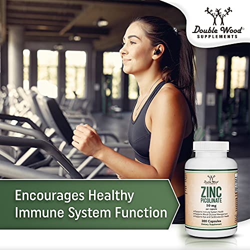 Zinc Picolinate 50mg, 300 Capsules (Immune Support for Kids and Adults) Non-GMO, Gluten Free, Made in The USA (300 Day Supply) by Double Wood Supplements