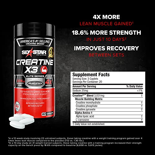 Creatine Pills | Six Star Post Workout X3 Creatine Capsules | Creatine Monohydrate Blend | Muscle Recovery & Muscle Builder for Men & Women | Creatine Supplements | Creatina Monohidratada, 20 Servings