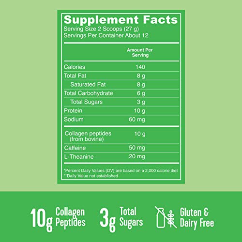 Vital Proteins Matcha Lattes, Matcha Green Tea Collagen Latte Powder, L-Theanine & Caffeine & MCTs - Supporting Healthy Hair, Skin, Nails - Original