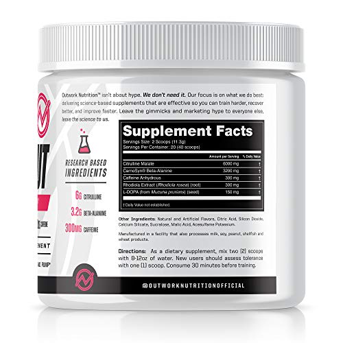 Outwork Nutrition Pre-Workout Supplement with Nootropics - Energy & Mental Focus for Better Workouts - Backed by Science (Tropical Candy, 226 Grams)