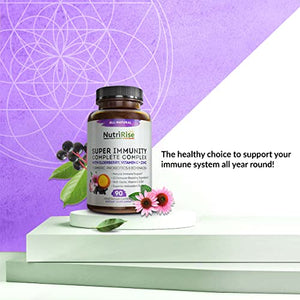 Immunity Complex Immune Support Supplement - 10 Super-Concentrated Ingredients: Vitamin C E B6 Zinc L-Glutamine Elderberry Echinacea Garlic Turmeric Curcumin 7.2 Billion CFU Probiotics For Men & Women