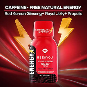 BEE and You 100% Natural Energy X Shot, Antioxidants, Korean Red Ginseng, Royal Jelly, VIT C, Bee Propolis, 1.69 fl. oz x 12 Bottles