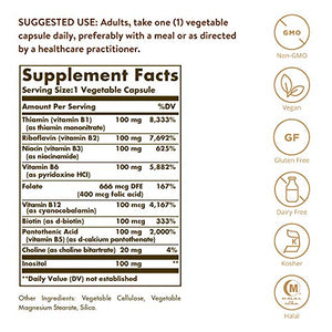 Solgar B-Complex "100", 250 Vegetable Capsules - Heart Health - Nervous System Support - Supports Energy Metabolism - Non-GMO, Vegan, Gluten Free, Dairy Free, Kosher, Halal - 250 Servings