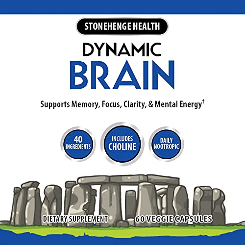 Stonehenge Health Dynamic Brain Supplement – Memory, Focus, & Clarity– Formulated with 40 Unique Nootropic Ingredients Including Phosphatidylserine, Bacopa Monnieri, and Huperzine A (1 Pack)