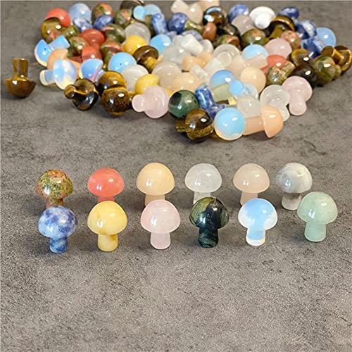 Sierslo 10PCS Mini Natural Rose Quartz All Kinds of Gemstone Carving Crafts Crystal Mushrooms for Home Decoration