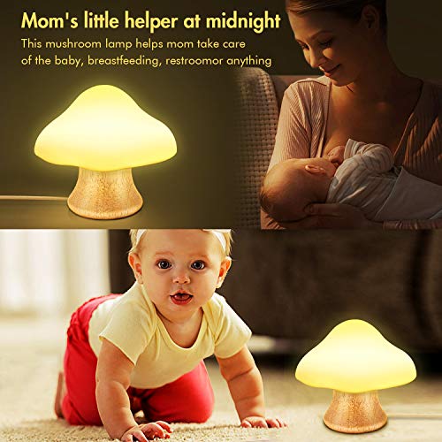 Children's Night Light ANGTUO Wooden Mushroom Lamp Silicone LED Bedside Nursery for Baby Breastfeeding Kids Bedroom - 16 Color Changing - 4 Brightness - 4 Light Mode Control by Remote. New Style