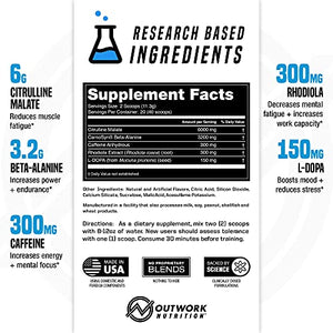 Outwork Nutrition Pre-Workout Supplement with Nootropics - Energy & Mental Focus for Better Workouts - Backed by Science (Blue Raspberry, 226 Grams)