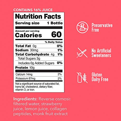Vital Proteins Collagen Water™, 10g of Collagen per Bottle, Made with Real Fruit Juice, Dairy & Gluten Free - Strawberry Lemon, 12 Pack