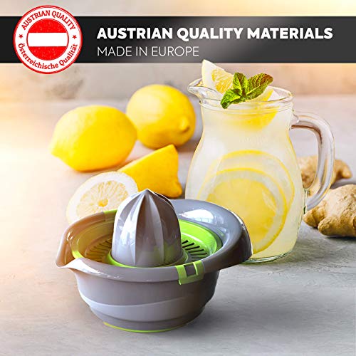Mueller Citrus Lemon Orange Juicer, Hand Squeezer Rotation Press, Manual Juicer with Easy Pour Spout, European Made, Dishwasher Safe, Gray