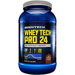 BodyTech Whey Tech Pro 24 Protein Powder Protein Enzyme Blend with BCAA's to Fuel Muscle Growth Recovery, Ideal for PostWorkout Muscle Building Rich Chocolate (2 Pound)