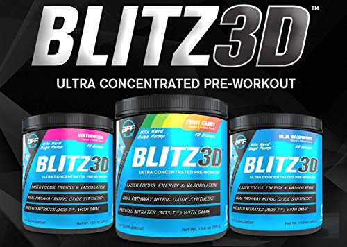 BLITZ3D Ultra Concentrated Pre Workout Powder for Men & Women, Premium, Effective, Affordable, L-Citrulline, NO3-T, Beta Alanine, DMAE, Caffeine, Yohimbine Superior Energy & Nitric Oxide Pumps + Focus