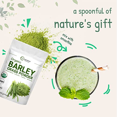 Sustainably US Grown, Organic Barley Grass Powder, 10 Ounce, Rich in Immune Vitamin, Fibers, Minerals, Antioxidants and Protein, Support Immune System and Digestion Function, Vegan Friendly
