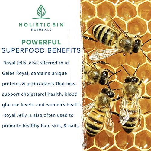 Royal Jelly Powder by Holistic Bin - 3X Concentration (25 Servings) Naturally Sourced from USA | Rich in Proteins (Collagen), Amino Acids, Probiotics, Natural Superfood