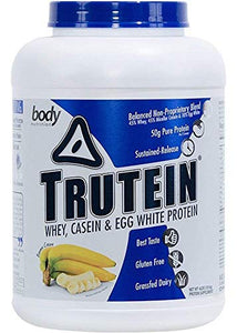 Body Nutrition Protein Powder - Trutein Banana Cream 4lb Whey, Casein & Egg White - Natural Low Carb Keto Friendly Drink - Zero Sugar - Lean Muscle Builder, Weight Loss, Workout, Recovery