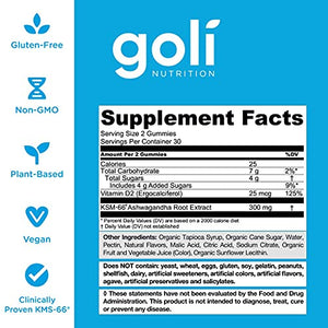 ASHWA Vitamin Gummy by Goli Nutrition - Ashwagandha and Vitamin D Gummies - 30 Count - Relax. Restore. Unwind. (Mixed Berry, KSM-66, Vegan, Plant Based, Non-GMO, Gluten-Free & Gelatin Free)