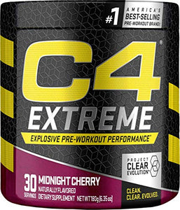 C4 Extreme Pre Workout Powder Midnight Cherry | Preworkout Energy Supplement for Men & Women | 200mg Caffeine + Beta Alanine + Creatine | 30 Servings