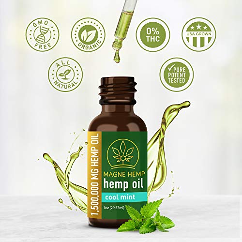 MAGNEHEMP - 1,500,000MG Cool Mint Flavored Hemp Oil Extract for Pain & Stress, Hemp Oil Drops for Better Sleep