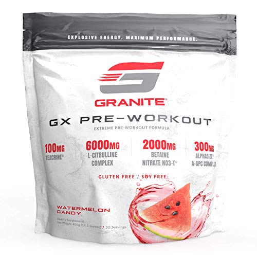 Granite® GX Pre-Workout Supplement (Watermelon) Advanced Formula for Pump, Focus, Energy, Performance | Citrulline, Taurine, Lions Mane, Tyrosine, Teacrine, Betaine, Carnosyn, Creatine | Vegan, USA