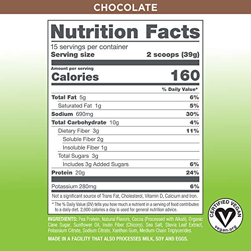 Vegansmart Plant Based Pea Protein Powder by Naturade - Chocolate (15 Servings)