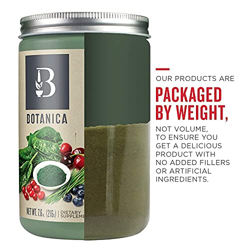 Botanica Organic Berry Greens Superfood Powder with Spirulina, Chlorella, Barley, Wheat Grass & Berry Blend (27 Servings), No Dairy, Gluten, Soy, Stevia or Added Sugar, Premium Whole Food Ingredients