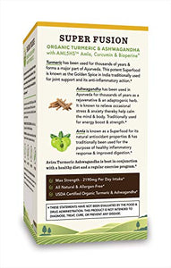 Avira Organic Turmeric Ashwagandha, Super Fusion with Amla, Curcumin & Bioperine, Helps Support Occasional Stress Management, Energy Level & Immune System, Vegan, Non-GMO, Yellow, 90 Count