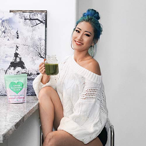 SkinnyMint Green Cleansing Elixir. Greens Superfood Powder containing 22+ Whole Foods (Wheat Grass, Spirulina, Chlorella) Probiotics, Fiber. Non GMO, Gluten Free, Vegan, Keto Approved