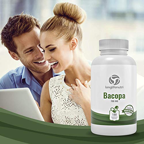 Bacopa Monnieri Extract Powder 700mg - 180 Vegetarian Capsules | Himalaya Plant Made in USA | Enhances Energy Memory Focus | Promotes Positive Mood Sleep | Bacoside Gold Supplement 700 mg Complex