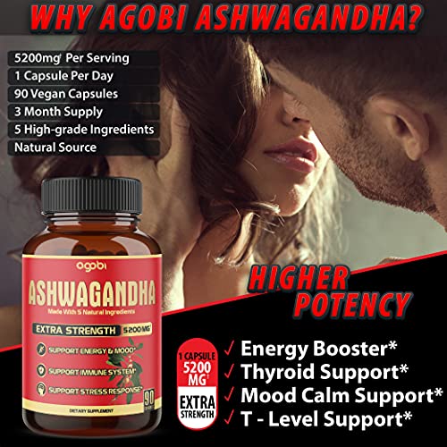 5in1 Ashwagandha Capsules - Equivalent to 5200mg Powder - Combined With Turmeric, Ginger, Black Pepper And Rhodiola - Mood And Strength Support Supplement - 1 Pack 90 Capsules 3-Month Supply