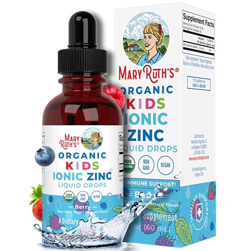 USDA Organic Kids Liquid Ionic Zinc by MaryRuth's | Vegan Liquid Zinc Sulfate + Organic Glycerin | Immune Support & Cognitive Development | Formulated for Ages 4-13 | 2oz