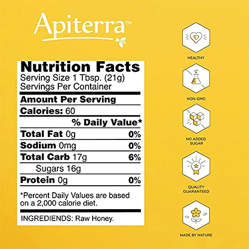 Apiterra - Raw Honey - 100% Pure, Natural and Unfiltered - 8 Ounce, 4 Count (total 32 ounce)