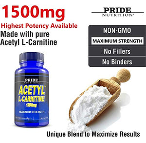 Acetyl L Carnitine 1500mg Supplement for Energy, Body Recomposition, Mental Sharpness, Memory & Focus- Antioxidant Brain Protection- Zero Fillers- Extra Strength Premium Grade L-Carnitine 60 Capsules