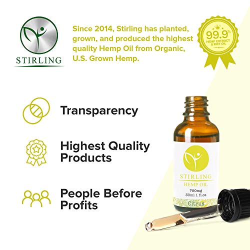 STIRLING - 500mg Real Hemp Oil Extract w/ Citrus Essential Oils, Pure & Potent Hemp Oil Tincture with MCT Oil. Produced from U.S. Non-GMO, Organic Hemp. Powerful Extract has 1000x Potency!