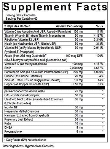 Supplement for Adrenal Health, DHEA, Pregnenolone, 5-MTHF, B Vitamins, Vitamin C, Adaptogens - for Fatigue, Stress, Hormone Balance - 120 Count Vegetarian Caps