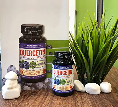 Quercetin | 80 Vegetarian Capsules x 250 mg (40 Days Supply) | Sophora Japonica Extract | High Absorbtion | Supports Antioxidant Status | by Cvetita Herbal